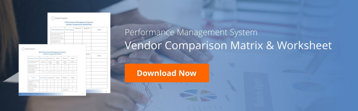 performance management system vendor comparison worksheet documents over graphs